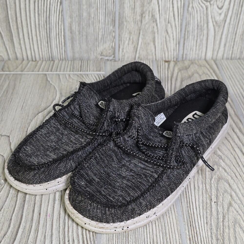 Hey Dude Wally Youth Black and White Sport Knit Slip On Loafers Kids Size YT1 - Picture 10 of 12